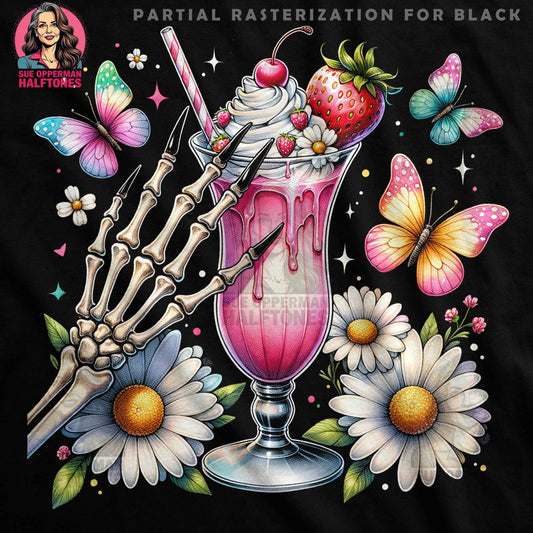 Gothic Milkshake with Butterflies Halftoned T-Shirt Design - halftone PNG for T-shirts – Sue Opperman Halftones
