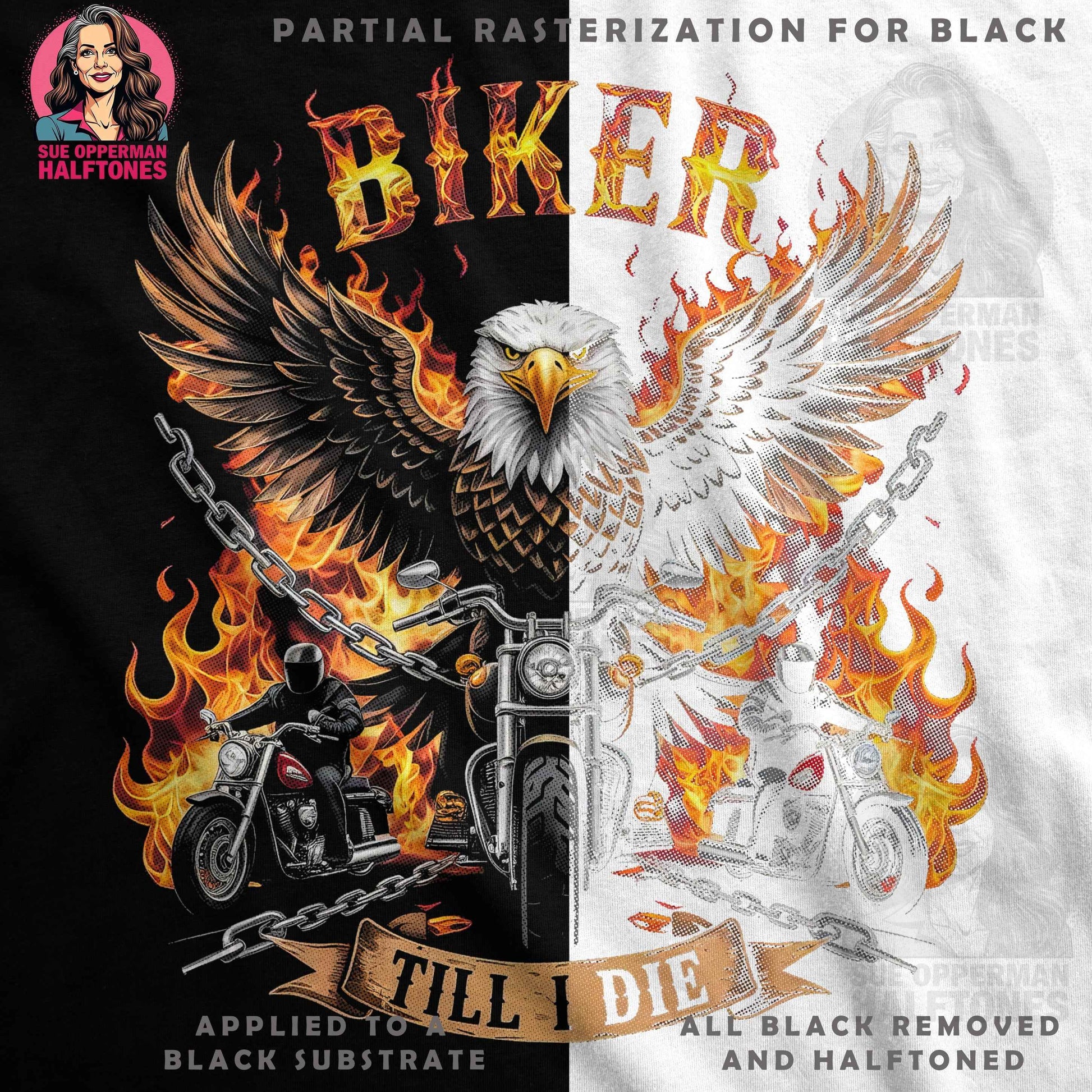 Biker Eagle Motorcycle Halftone T-Shirt Design - halftone PNG for T-shirts – Sue Opperman Halftones