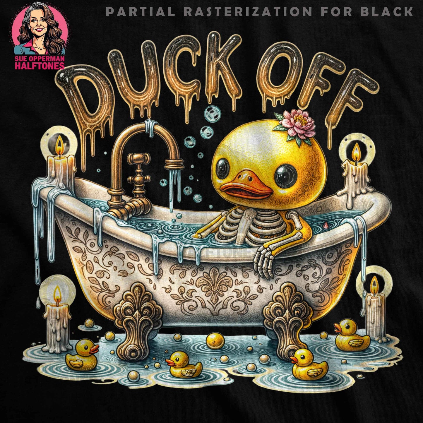 Duck Skeleton In Bathtub Halftone T-Shirt Design Digital - halftone PNG for T-shirts – Sue Opperman Halftones