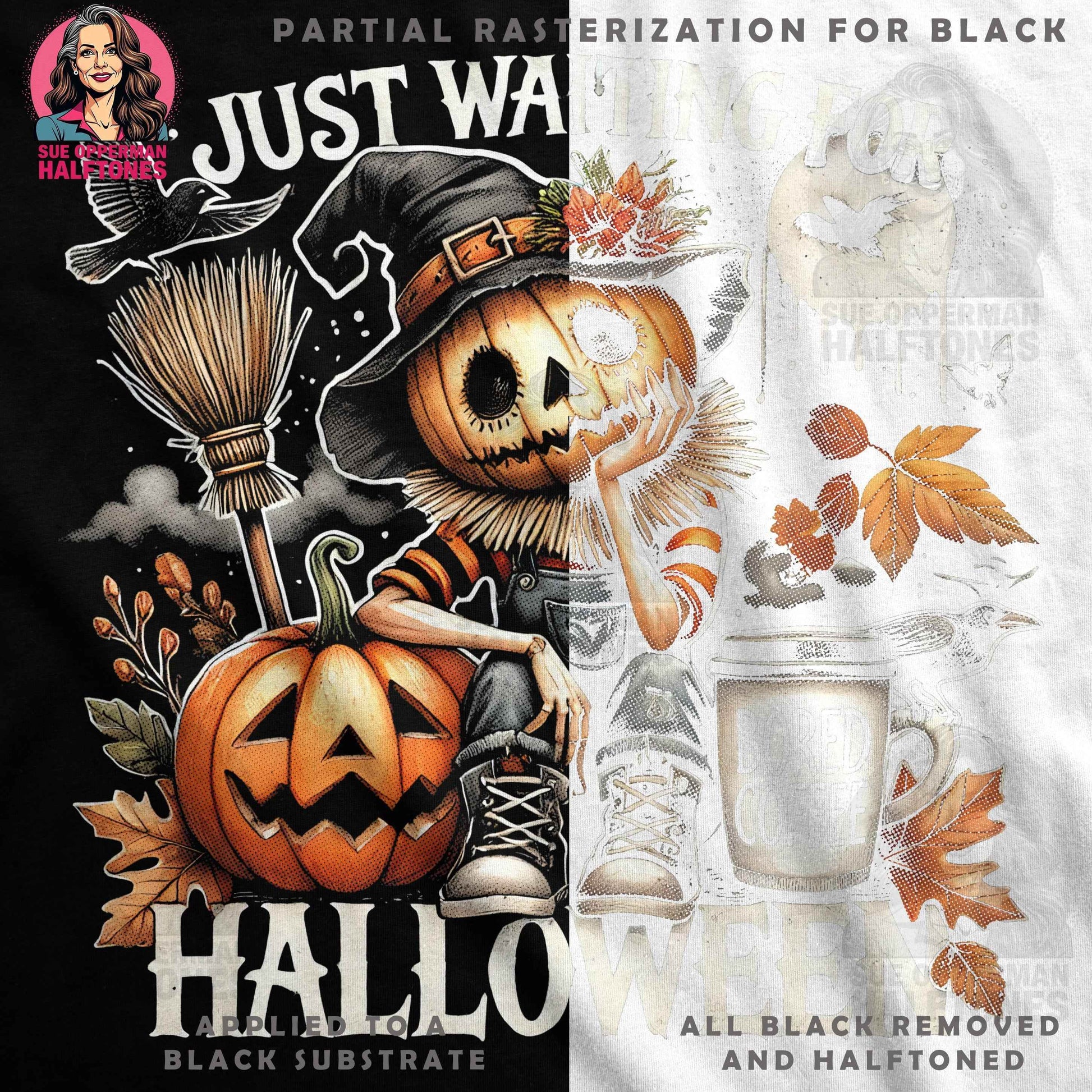 Halloween Pumpkin Just Waiting For Halftoned T-shirt Design - halftone PNG for T-shirts – Sue Opperman Halftones