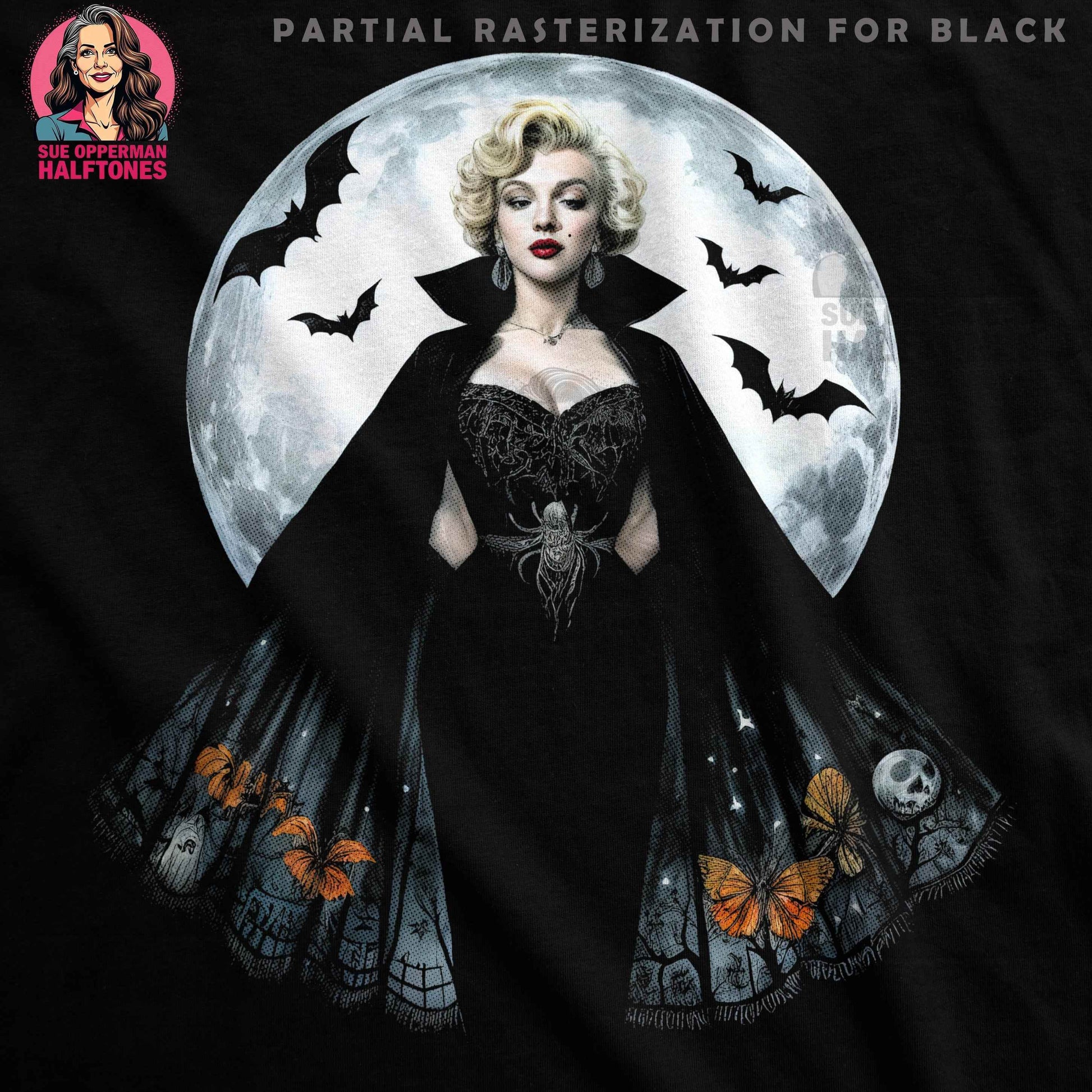Marilyn Vampire Halloween Night Digital Halftone T-Shirt Design - halftone PNG for T-shirts – Sue Opperman Halftones