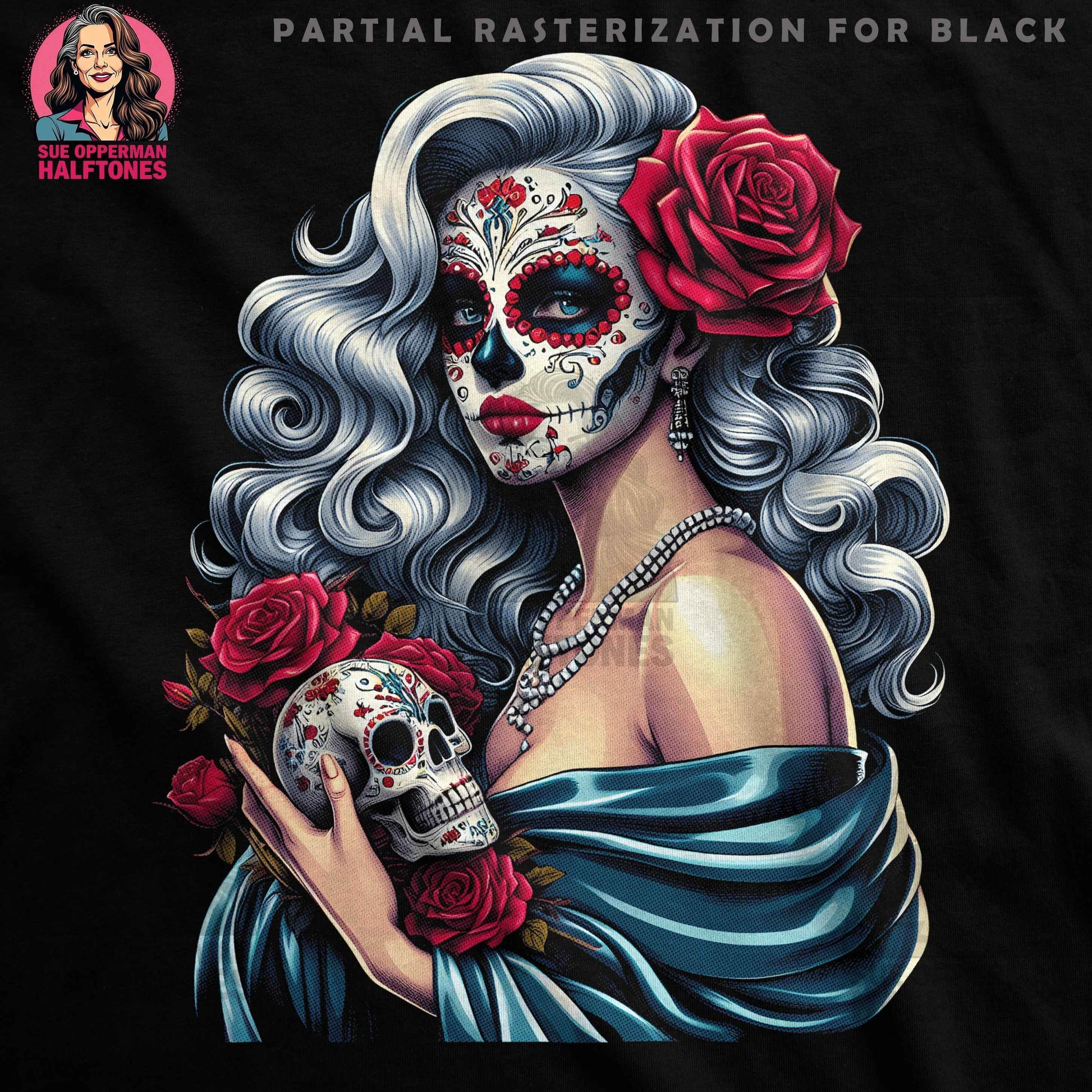 Day of the Dead Lady Halftone T-Shirt Design - halftone PNG for T-shirts – Sue Opperman Halftones