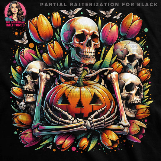 Skull Pumpkin Halloween Halftone T-Shirt Design Digital - halftone PNG for T-shirts – Sue Opperman Halftones