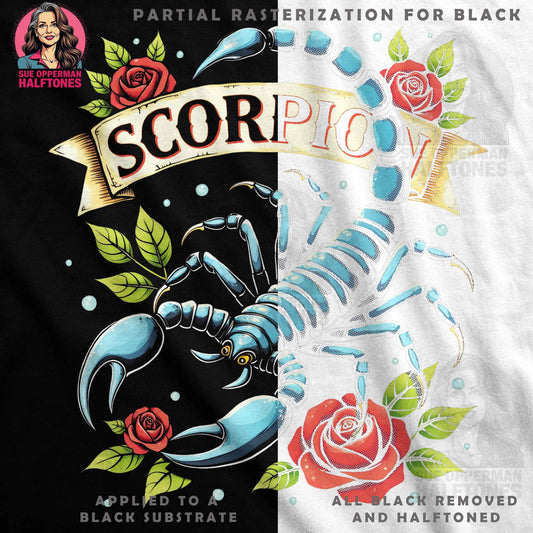 Scorpion and Roses Zodiac Halftone T-Shirt Design - halftone PNG for T-shirts – Sue Opperman Halftones