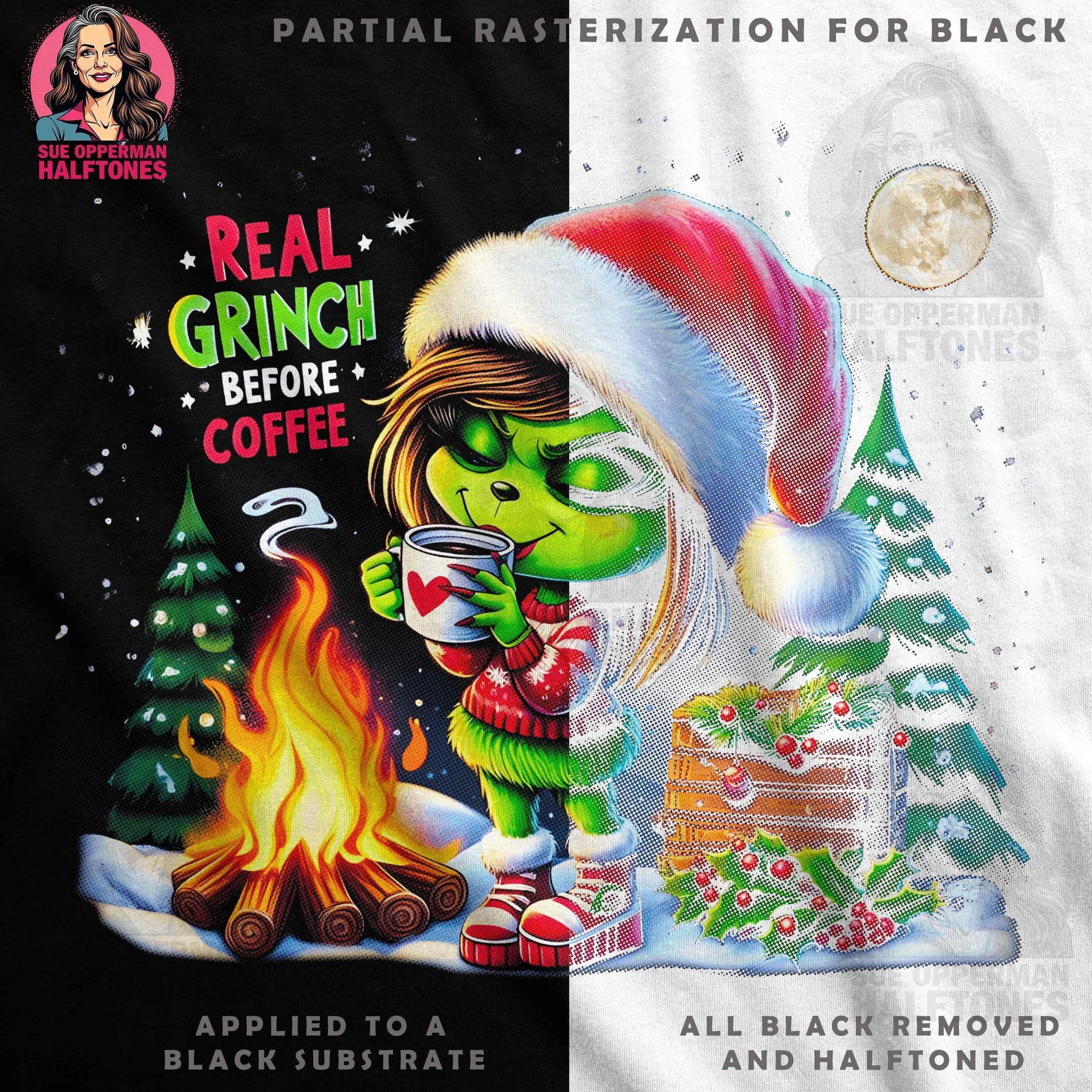 Christmas Grinch Before Coffee Halftone T-Shirt Design - halftone PNG for T-shirts – Sue Opperman Halftones