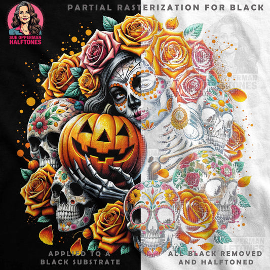 Halloween Sugar Skulls Halftone T-Shirt Design Digital - halftone PNG for T-shirts – Sue Opperman Halftones