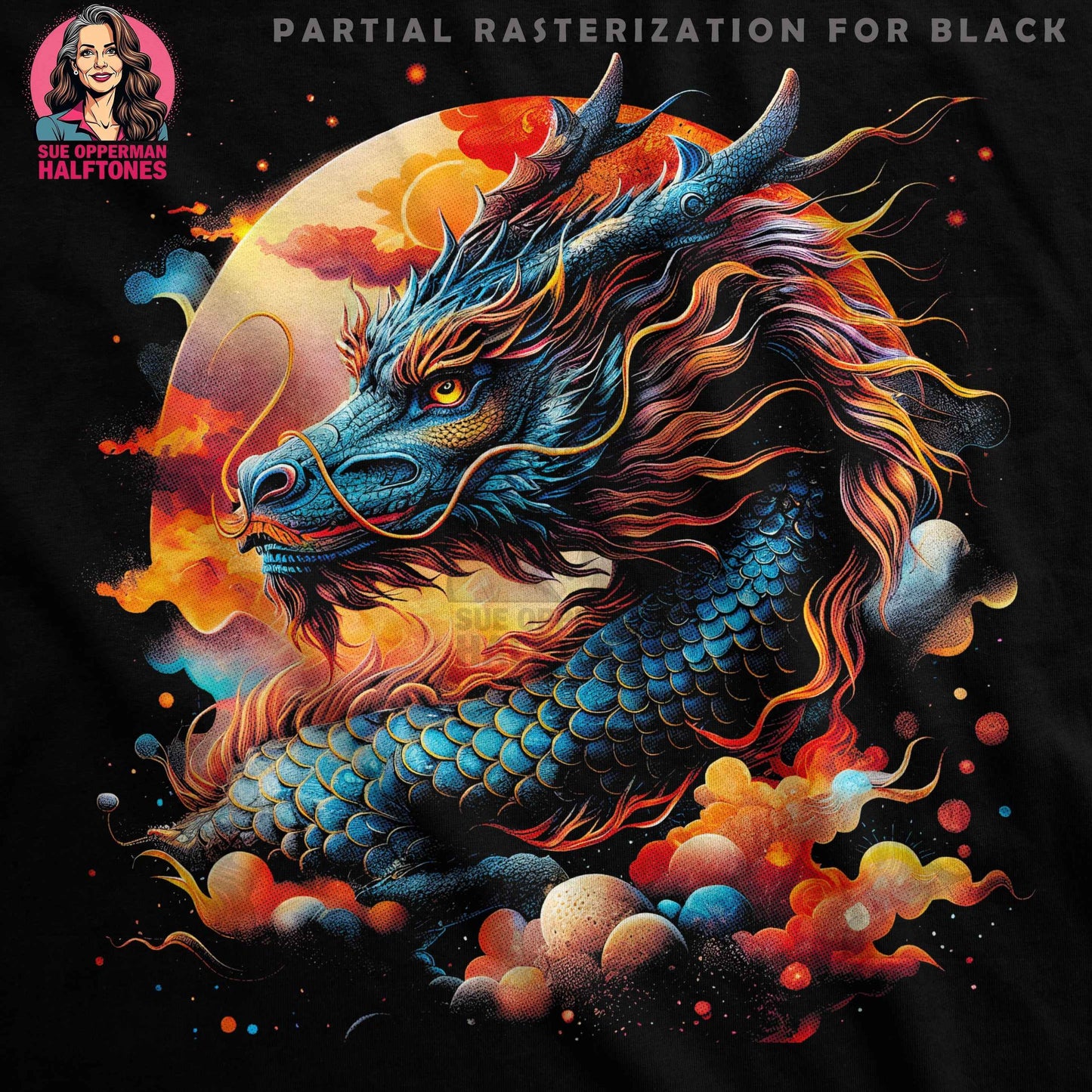Dragon Art Detailed Halftone Dragon Art Digital Halftoned T-Shirt Design - halftone PNG for T-shirts – Sue Opperman Halftones