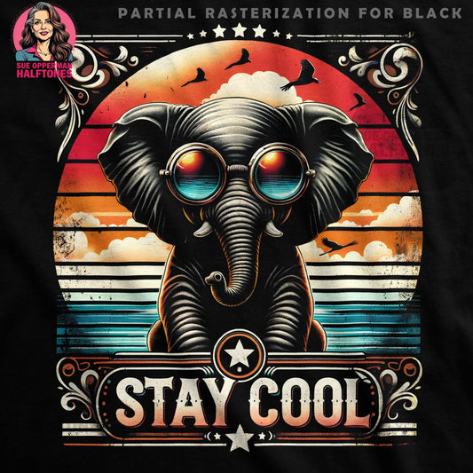 Cool Elephant Stay Cool Halftoned T-Shirt Design - halftone PNG for T-shirts – Sue Opperman Halftones