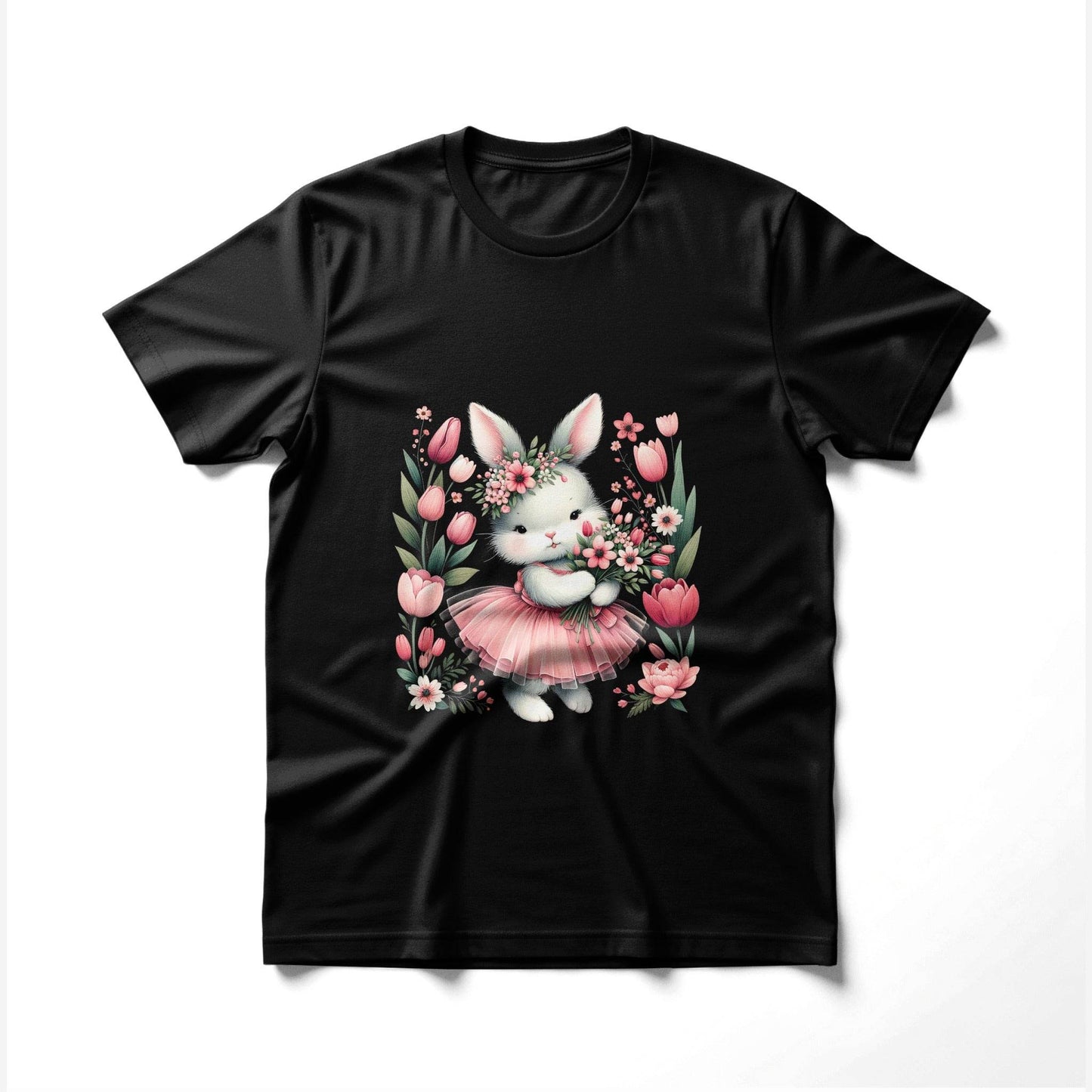 Bunny with Tulips in a Tutu Halftone T-Shirt Design - halftone PNG for T-shirts – Sue Opperman Halftones