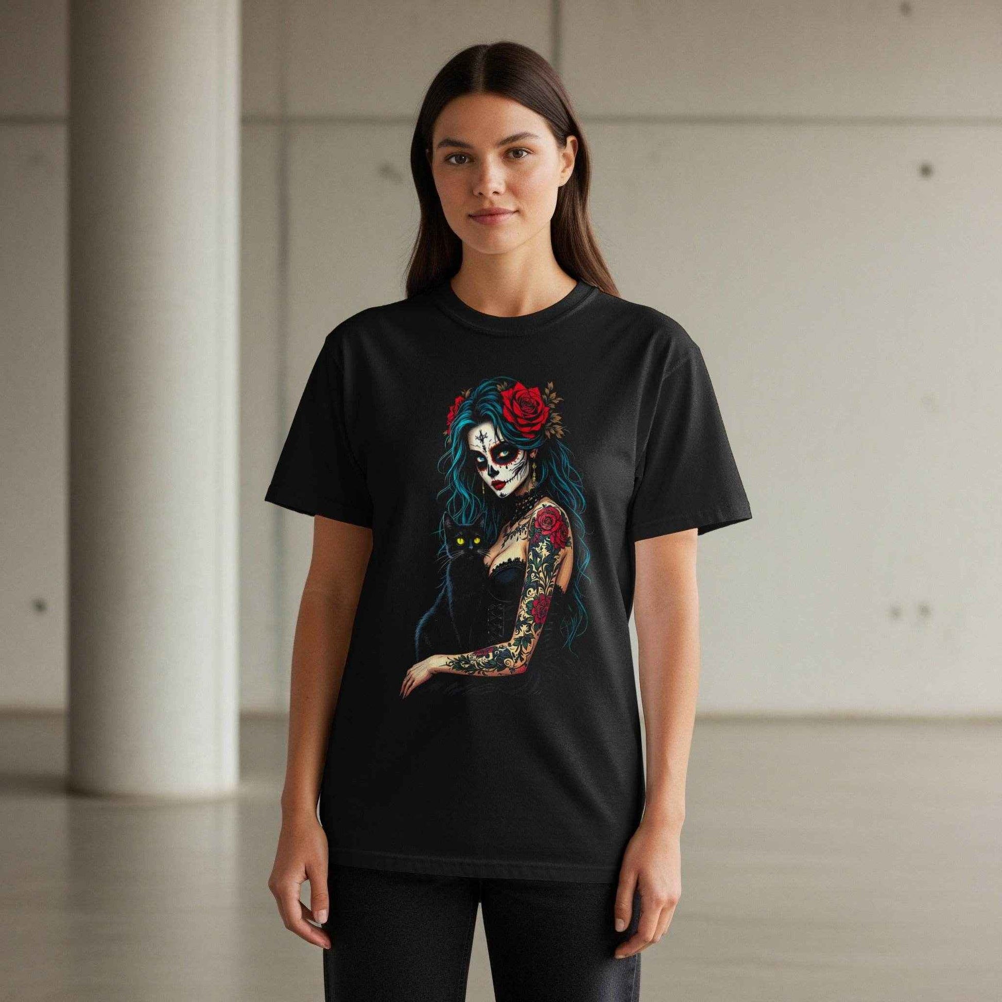 Sugar Skull With Cat Halftone T-Shirt Design Digital - halftone PNG for T-shirts – Sue Opperman Halftones