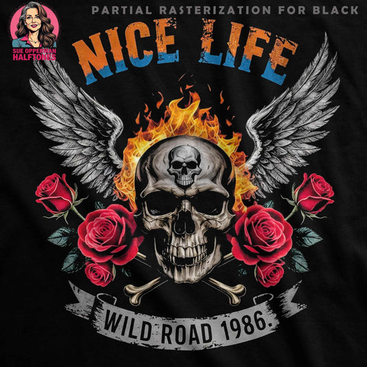 Gothic Skull Nice Life Halftoned T-Shirt Design - halftone PNG for T-shirts – Sue Opperman Halftones