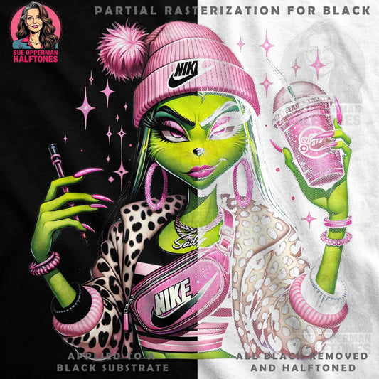 Christmas Grinch Fashionista Halftoned T-Shirt Design - halftone PNG for T-shirts – Sue Opperman Halftones