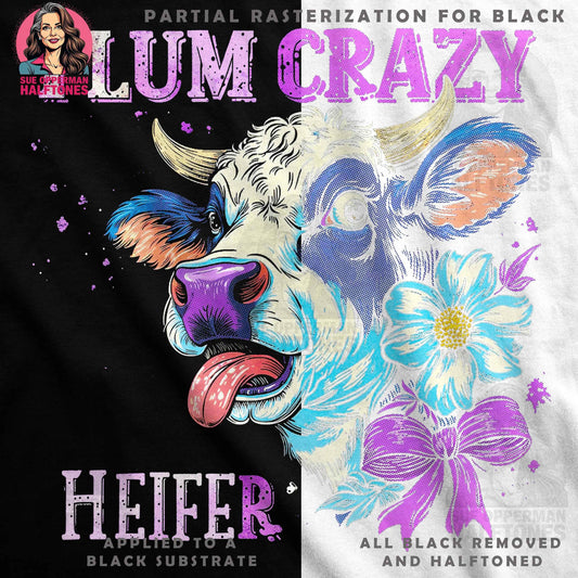 Animals Heifer Plum Crazy Halftone T-Shirt Designs - halftone PNG for T-shirts – Sue Opperman Halftones