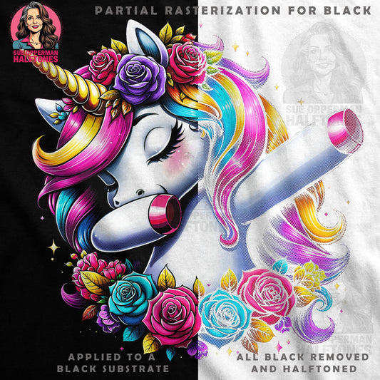 Unicorn with Roses Floral Halftone T-Shirt Design - halftone PNG for T-shirts – Sue Opperman Halftones
