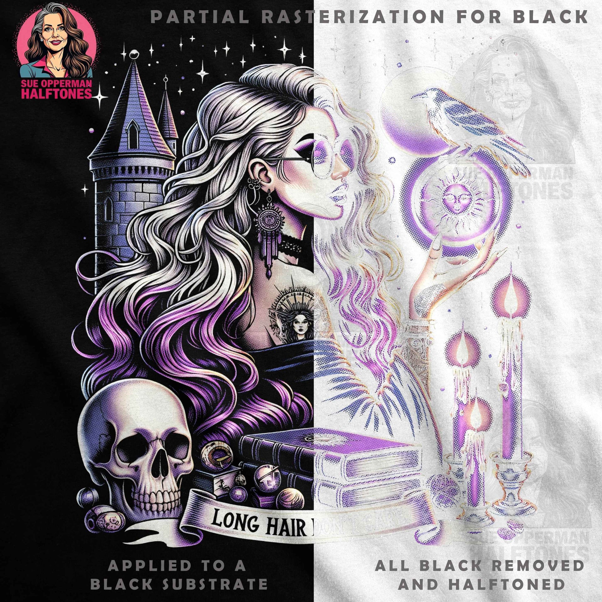 Gothic Woman with Raven Halftone T-Shirt Design - halftone PNG for T-shirts – Sue Opperman Halftones