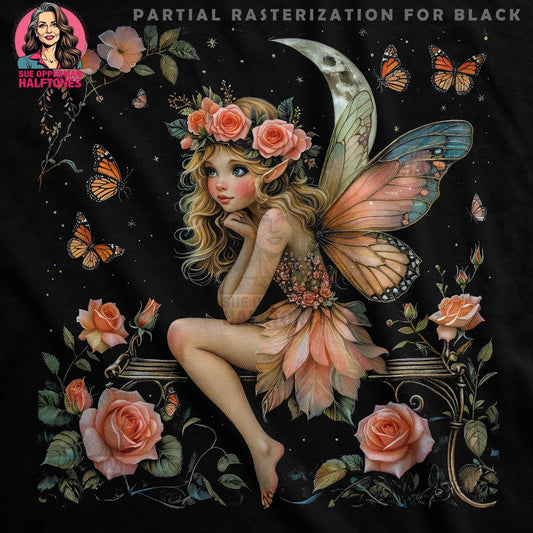 Fairy Roses with Butterfly Halftoned T-Shirt Design - halftone PNG for T-shirts – Sue Opperman Halftones