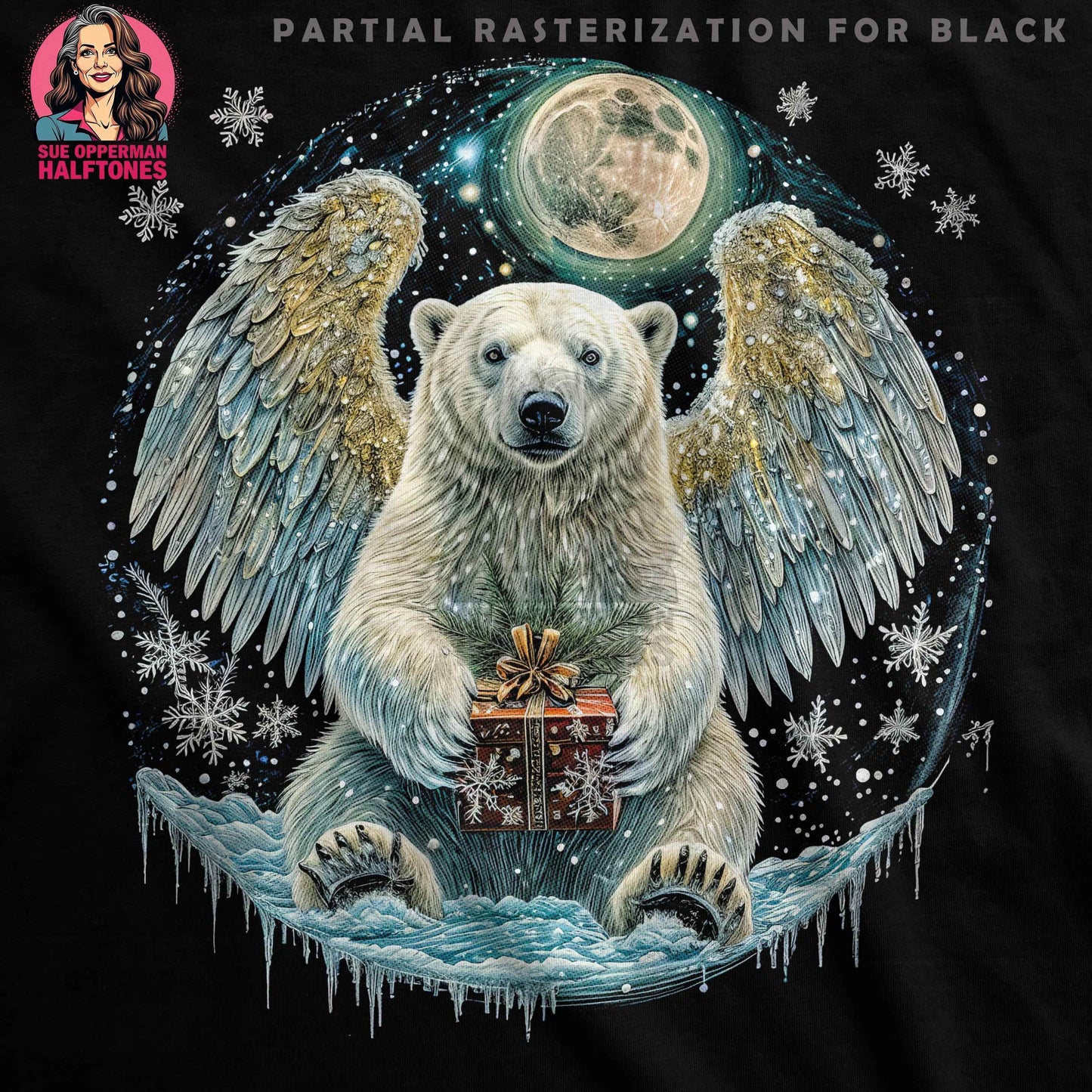 Christmas Winged Bear Halftone T-Shirt Design - halftone PNG for T-shirts – Sue Opperman Halftones