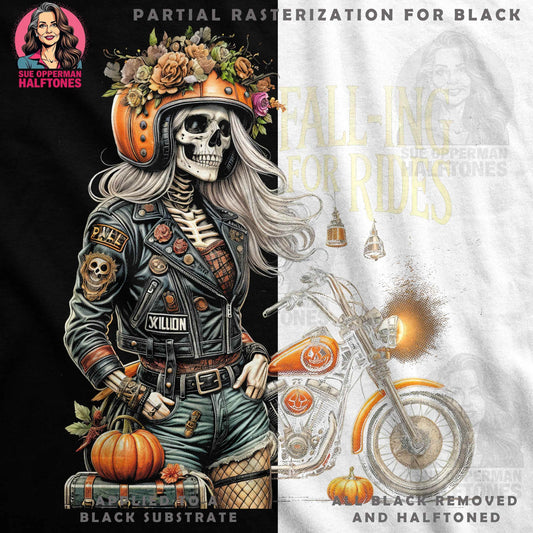 Halloween Motorcycle Girl Halftone T-Shirt Design - halftone PNG for T-shirts – Sue Opperman Halftones