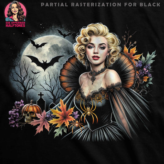 Glamour Halloween Portrait Digital Halftone T-Shirt Design - halftone PNG for T-shirts – Sue Opperman Halftones