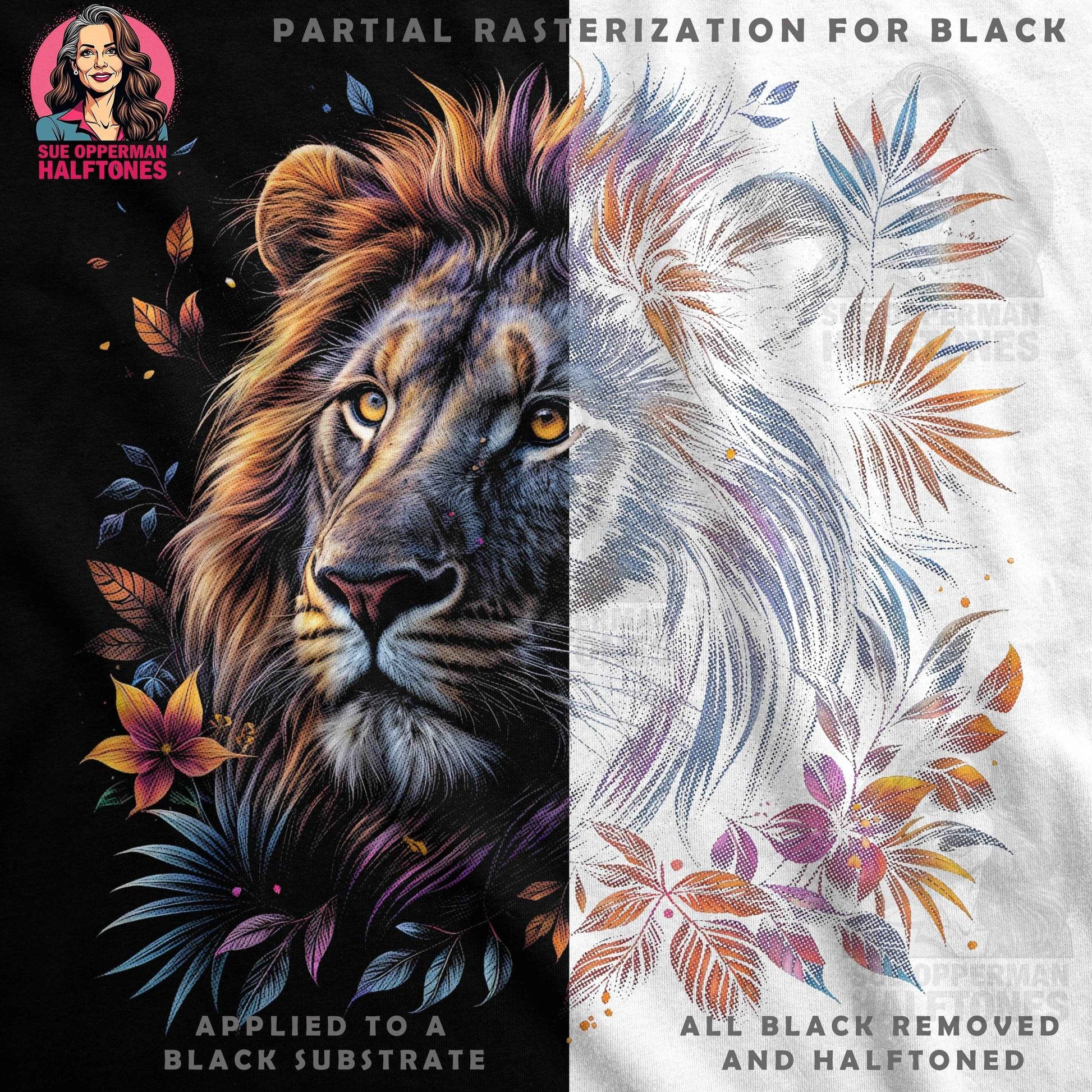 Floral Lion Halftones T-Shirt Design Digital - halftone PNG for T-shirts – Sue Opperman Halftones