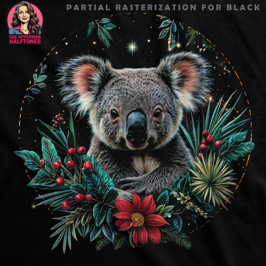 Christmas Koala with Floral Frame Halftone T-Shirt Design - halftone PNG for T-shirts – Sue Opperman Halftones