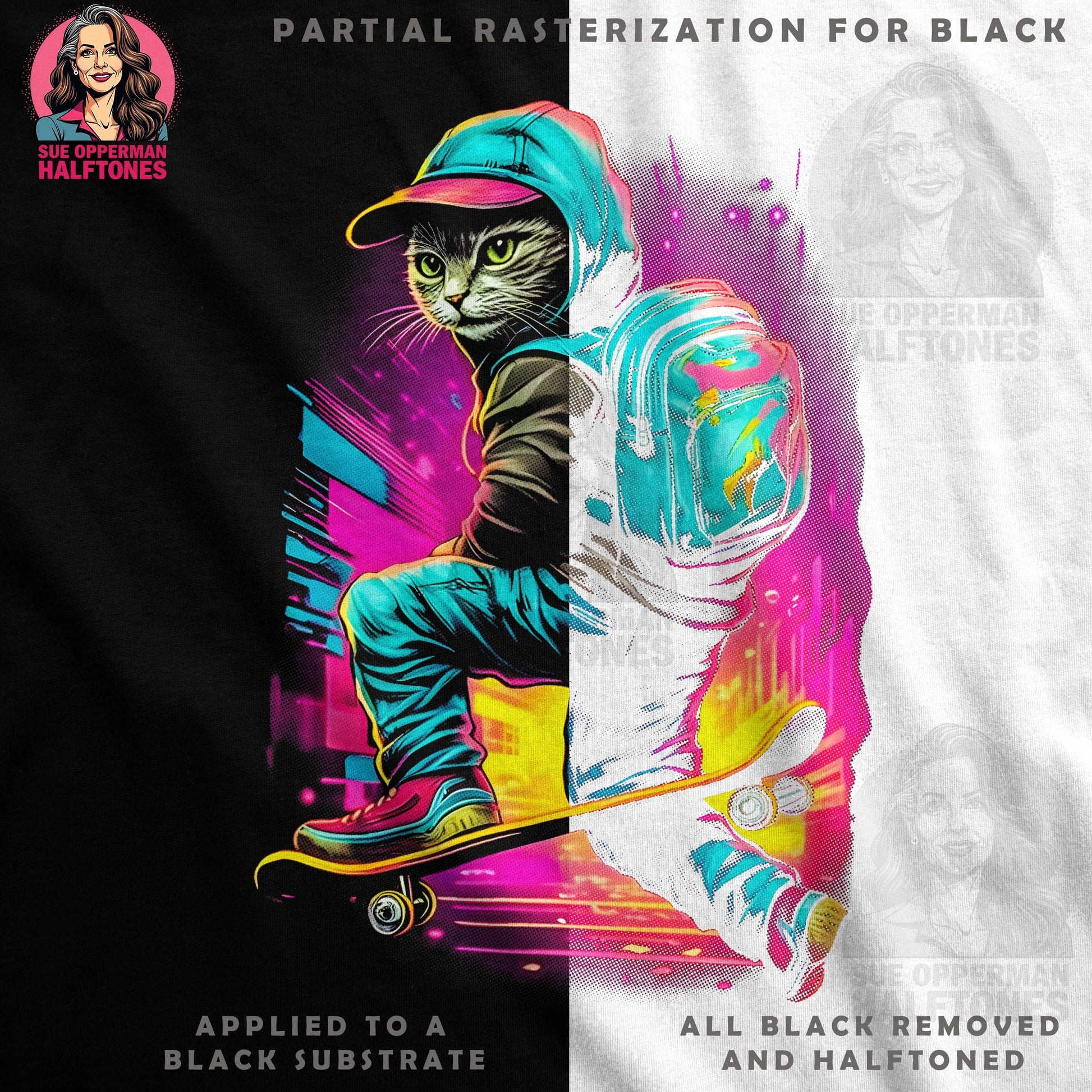 Skateboard Cat Funny Halftone T-Shirt Design - halftone PNG for T-shirts – Sue Opperman Halftones