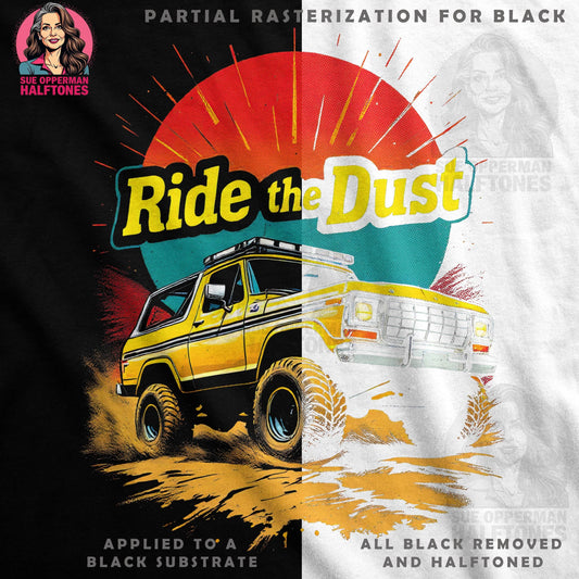 Ride the Dust Vehicle Themed Halftoned T-Shirt Design - halftone PNG for T-shirts – Sue Opperman Halftones