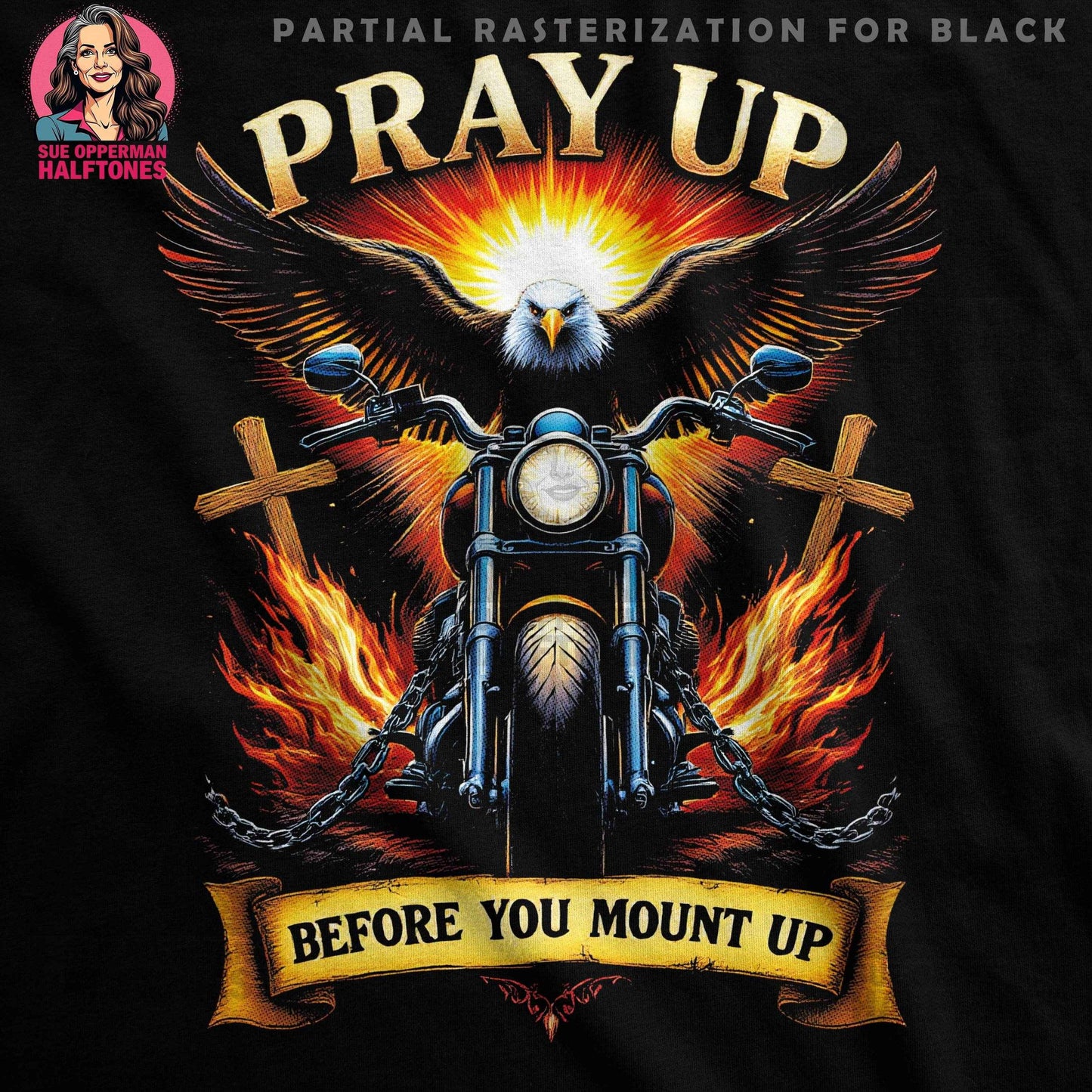 Pray Up Motorcycle Halftone T-Shirt Design - halftone PNG for T-shirts – Sue Opperman Halftones