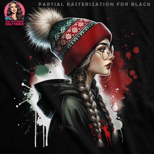 Christmas Girl Winter Hat Halftoned Christmas T-Shirt Design - halftone PNG for T-shirts – Sue Opperman Halftones