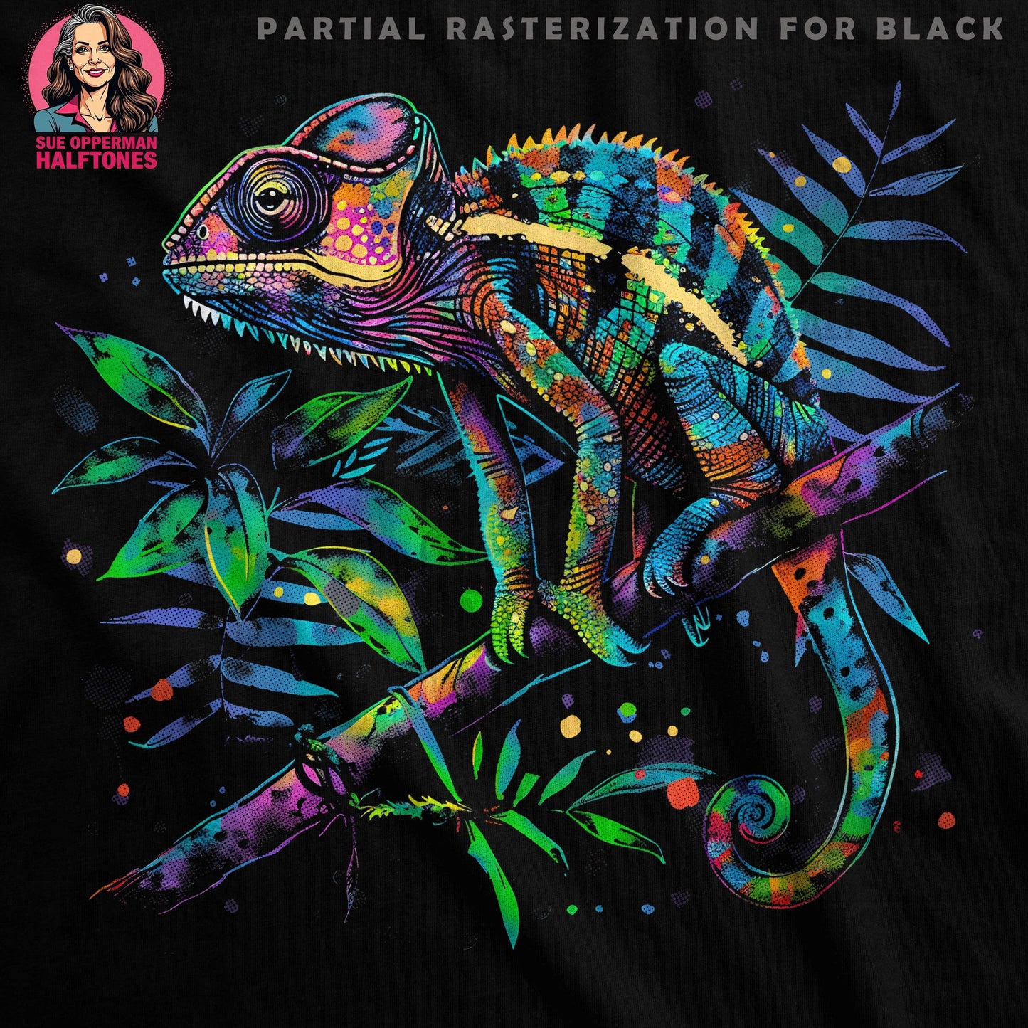 Colorful Chameleon Halftone T-Shirt Design - halftone PNG for T-shirts – Sue Opperman Halftones