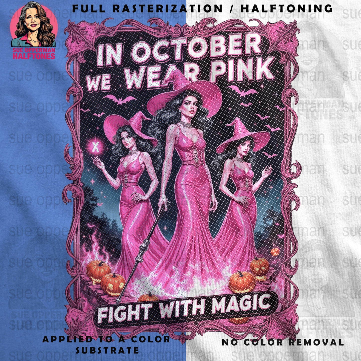 Halloween Breast Cancer Awareness Universal Print Bundle Digital - halftone PNG for T-shirts – Sue Opperman Halftones