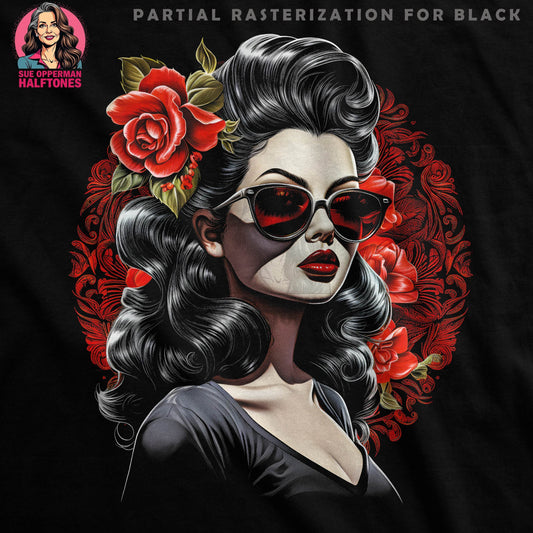 Glamour Girl With Roses Halftone T-Shirt Design - halftone PNG for T-shirts – Sue Opperman Halftones