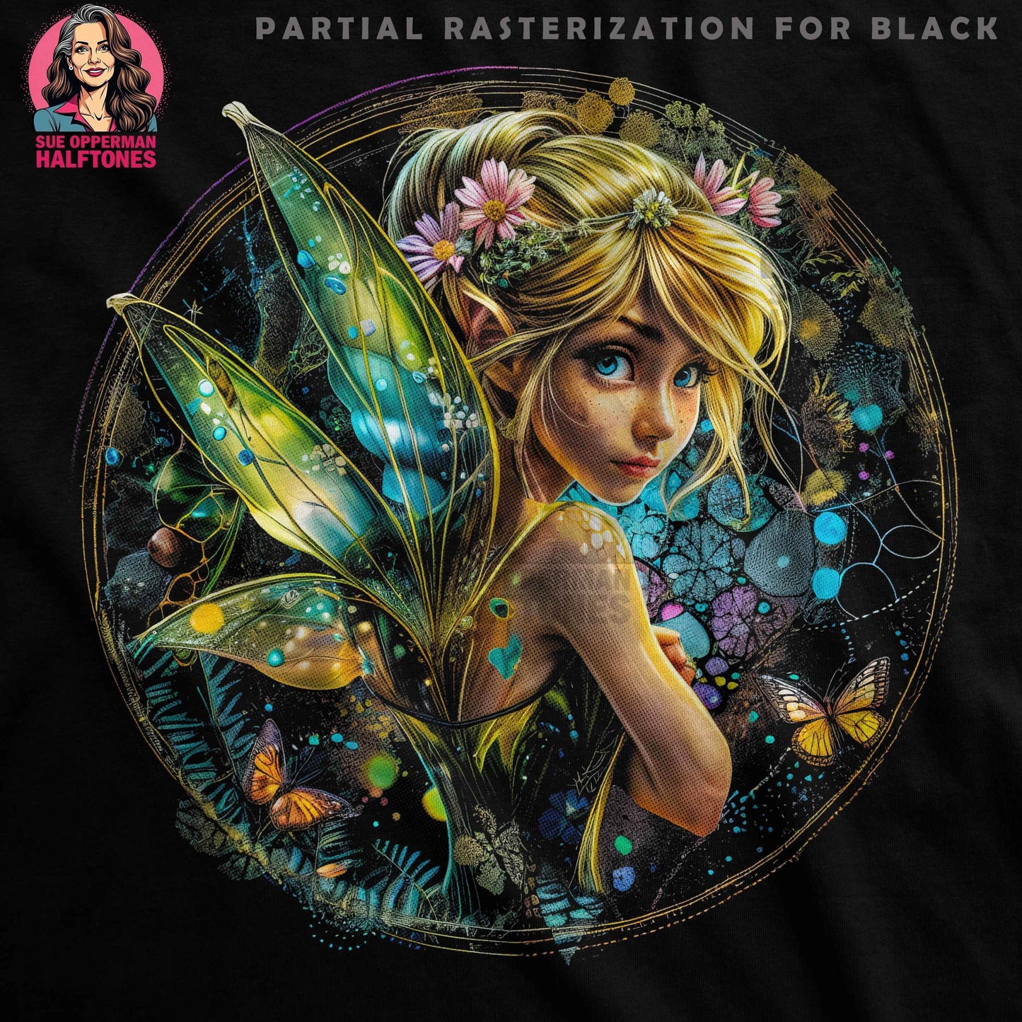 Fantasy Fairy Portrait Digital Halftoned T-Shirt Design - halftone PNG for T-shirts – Sue Opperman Halftones
