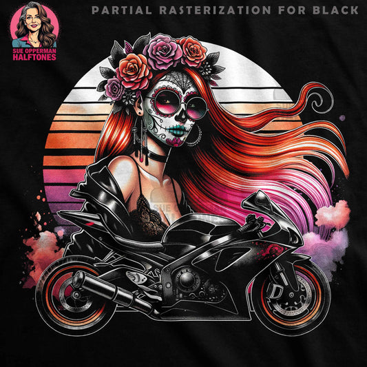Day of the Dead Motorcycle Rider Halftone T-Shirt Design - halftone PNG for T-shirts – Sue Opperman Halftones