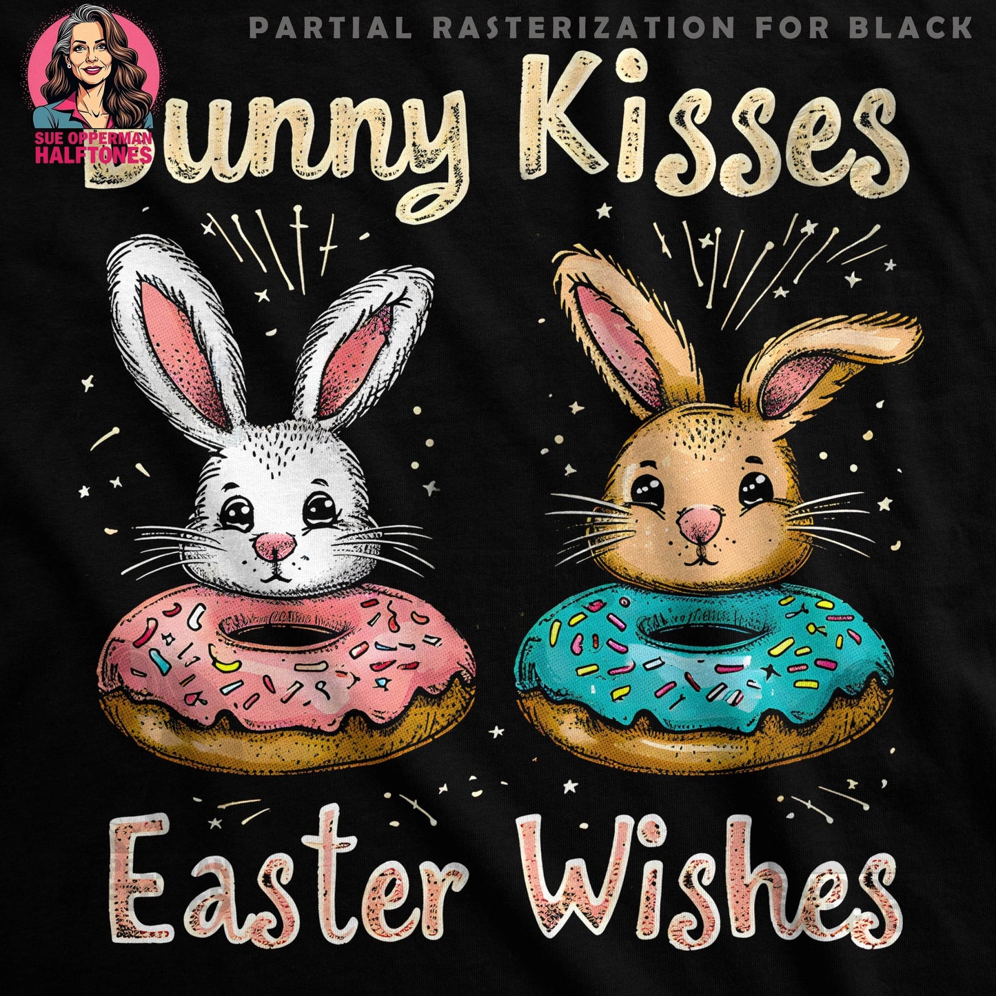 Easter Bunny Kisses And Wishes Halftoned T-Shirt Design - halftone PNG for T-shirts – Sue Opperman Halftones