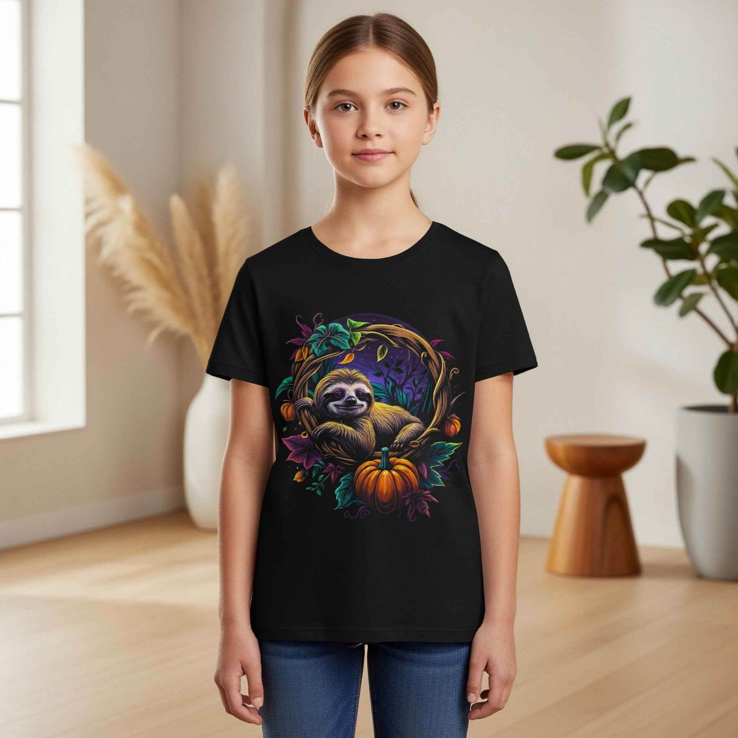 Sloth Autumn Scene Digital Halftoned T-Shirt Design - halftone PNG for T-shirts – Sue Opperman Halftones