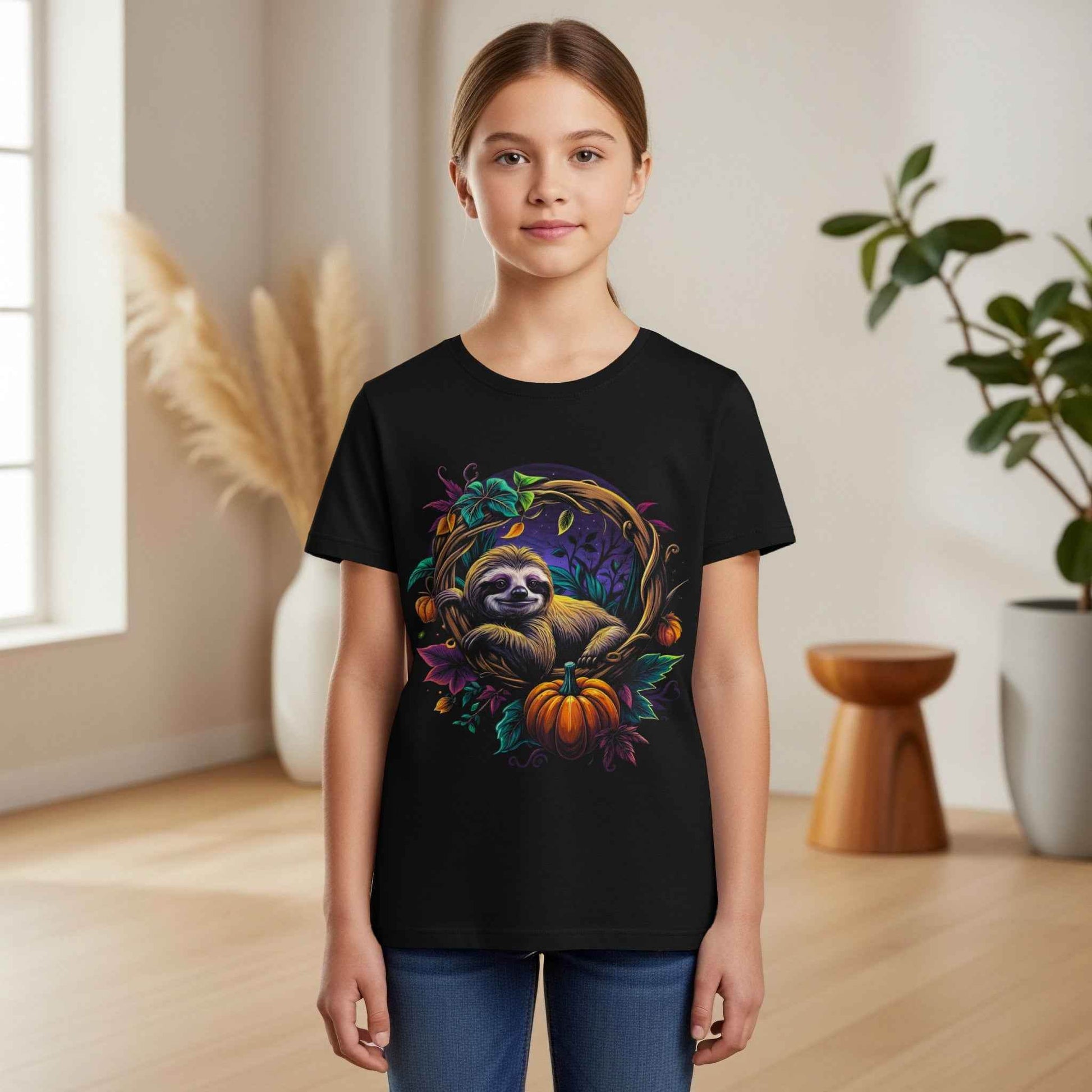 Sloth Autumn Scene Digital Halftoned T-Shirt Design - halftone PNG for T-shirts – Sue Opperman Halftones