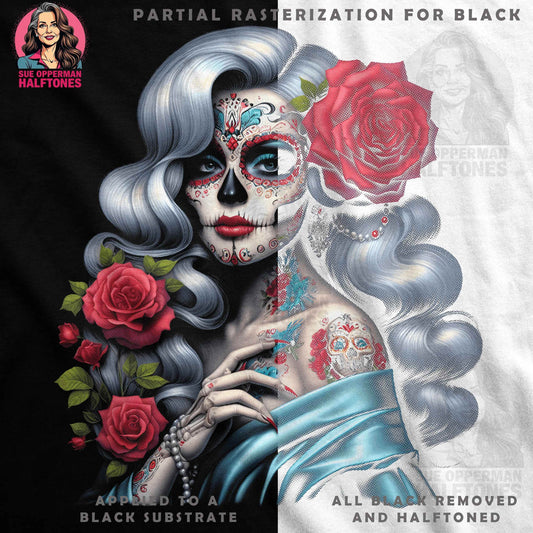 Sugar Skull Floral Tattoo Halftone T-Shirt Design - halftone PNG for T-shirts – Sue Opperman Halftones