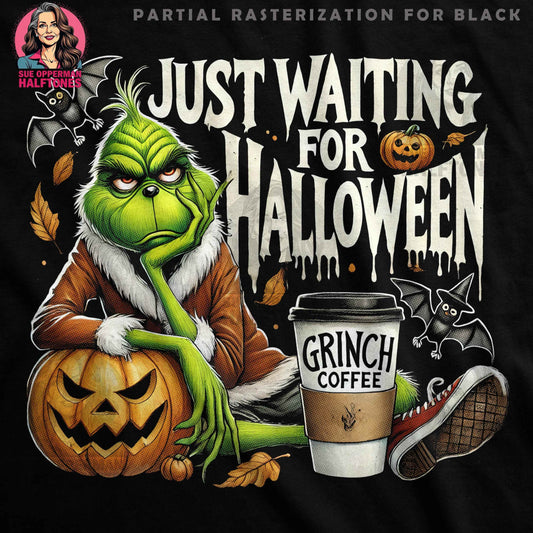 Halloween Grinch Waiting Funny Halftoned T-shirt Design - halftone PNG for T-shirts – Sue Opperman Halftones