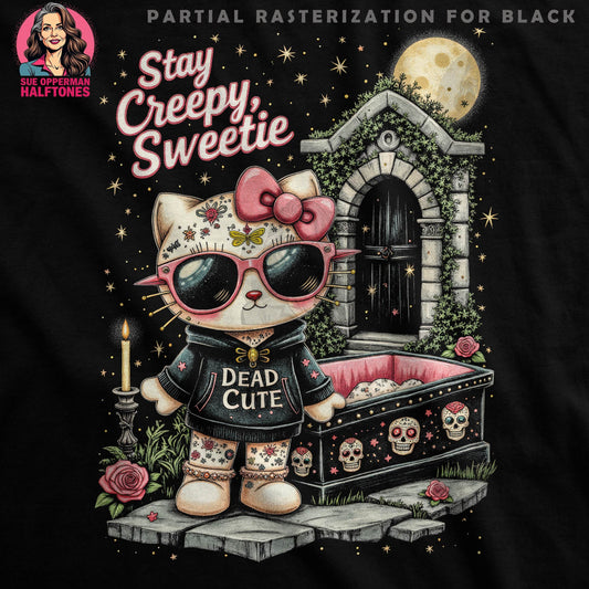 Halloween Creepy Sweetie Kitty Halftone T-Shirt Design - halftone PNG for T-shirts – Sue Opperman Halftones