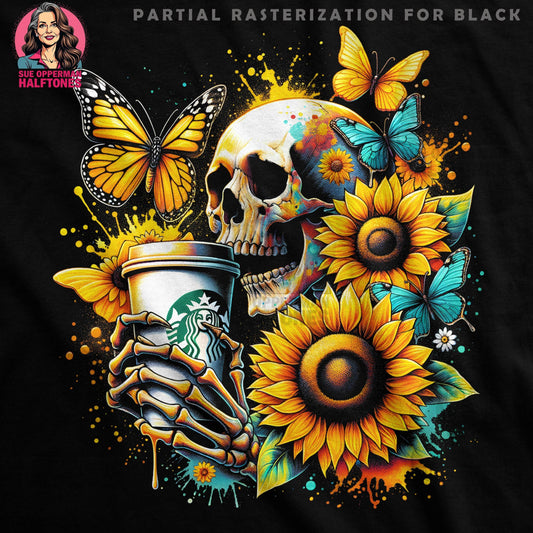 Skull Butterflies Coffee Halftone T-Shirt Design - halftone PNG for T-shirts – Sue Opperman Halftones