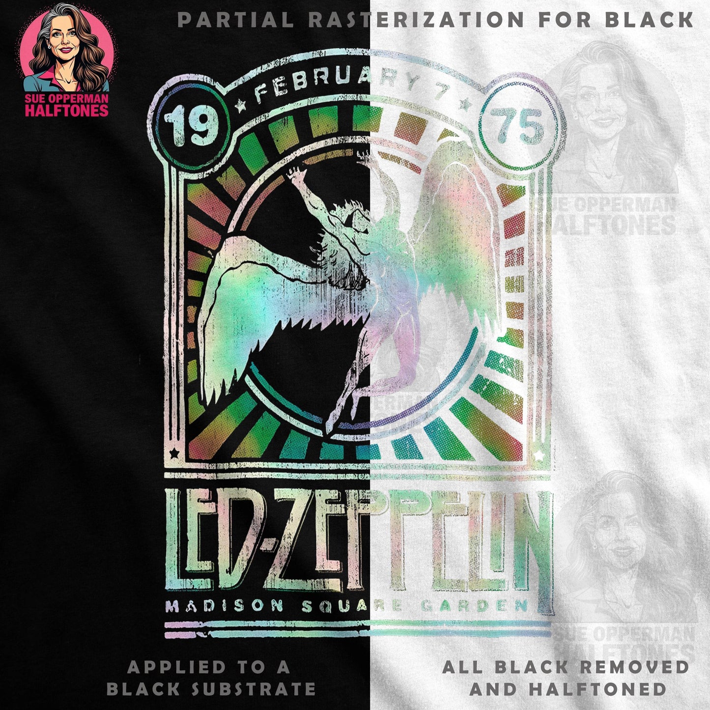 Music Led Zeppelin Angel February 1975 Halftoned T-Shirt Design - halftone PNG for T-shirts – Sue Opperman Halftones