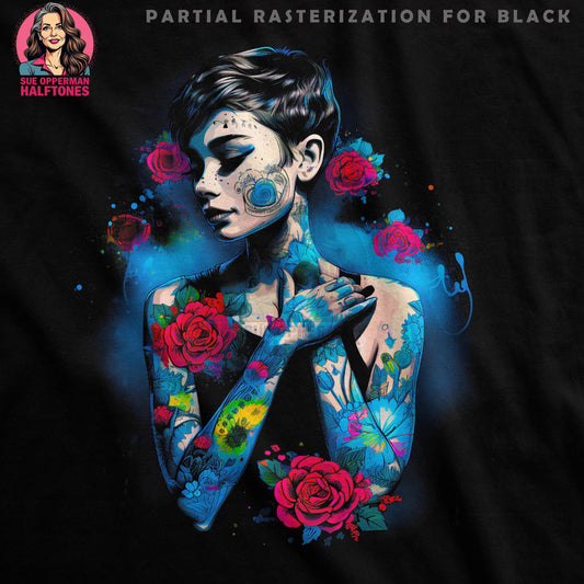 Glamour Portrait With Flowers Halftone T-Shirt Design - halftone PNG for T-shirts – Sue Opperman Halftones