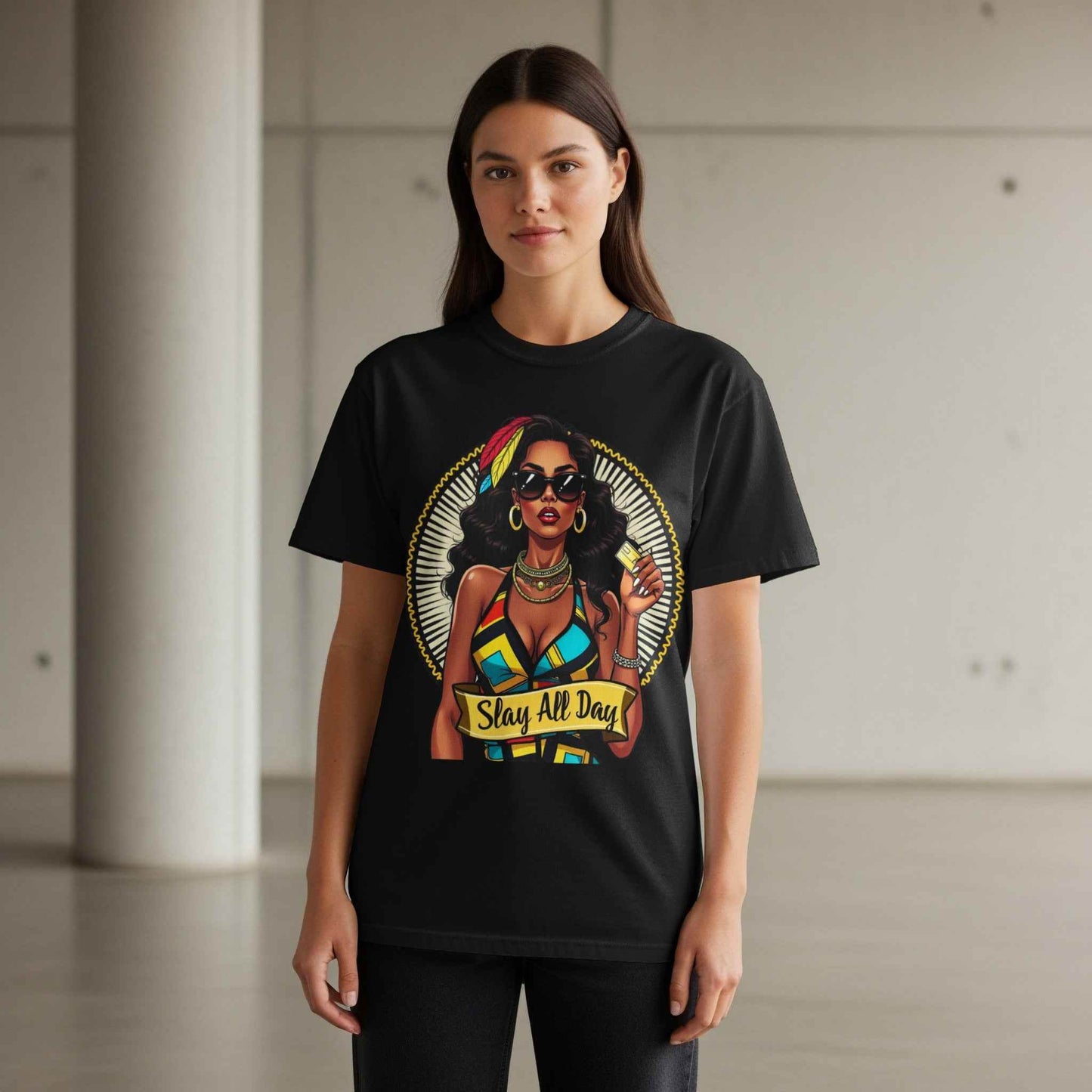 Glamour Woman Slay All Day Halftoned T-Shirt Design - halftone PNG for T-shirts – Sue Opperman Halftones