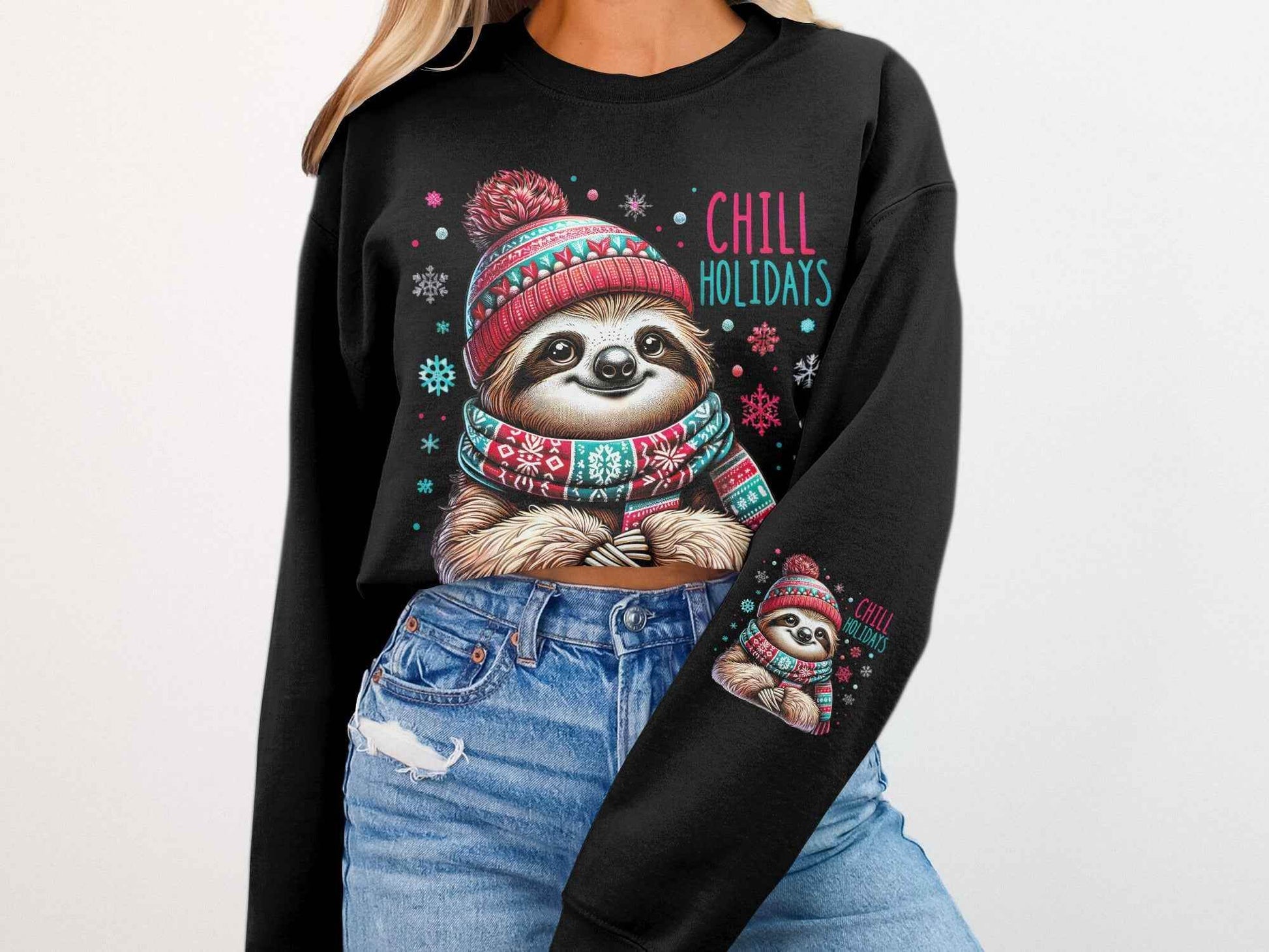 Christmas Sloth Chill Holidays Halftoned T-Shirt Design - halftone PNG for T-shirts – Sue Opperman Halftones