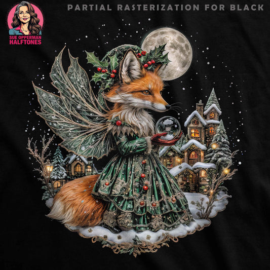 Christmas Fox With Wings Halftoned T-Shirt Design - halftone PNG for T-shirts – Sue Opperman Halftones