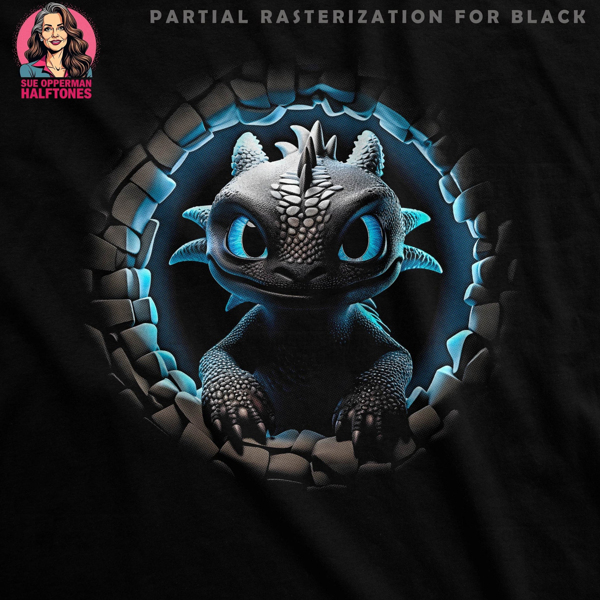 Fantasy Dragon Character Design Halftoned T-Shirt Design - halftone PNG for T-shirts – Sue Opperman Halftones