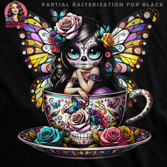 Whimsical Day of the Dead Fairy Halftone T-Shirt Design - halftone PNG for T-shirts – Sue Opperman Halftones