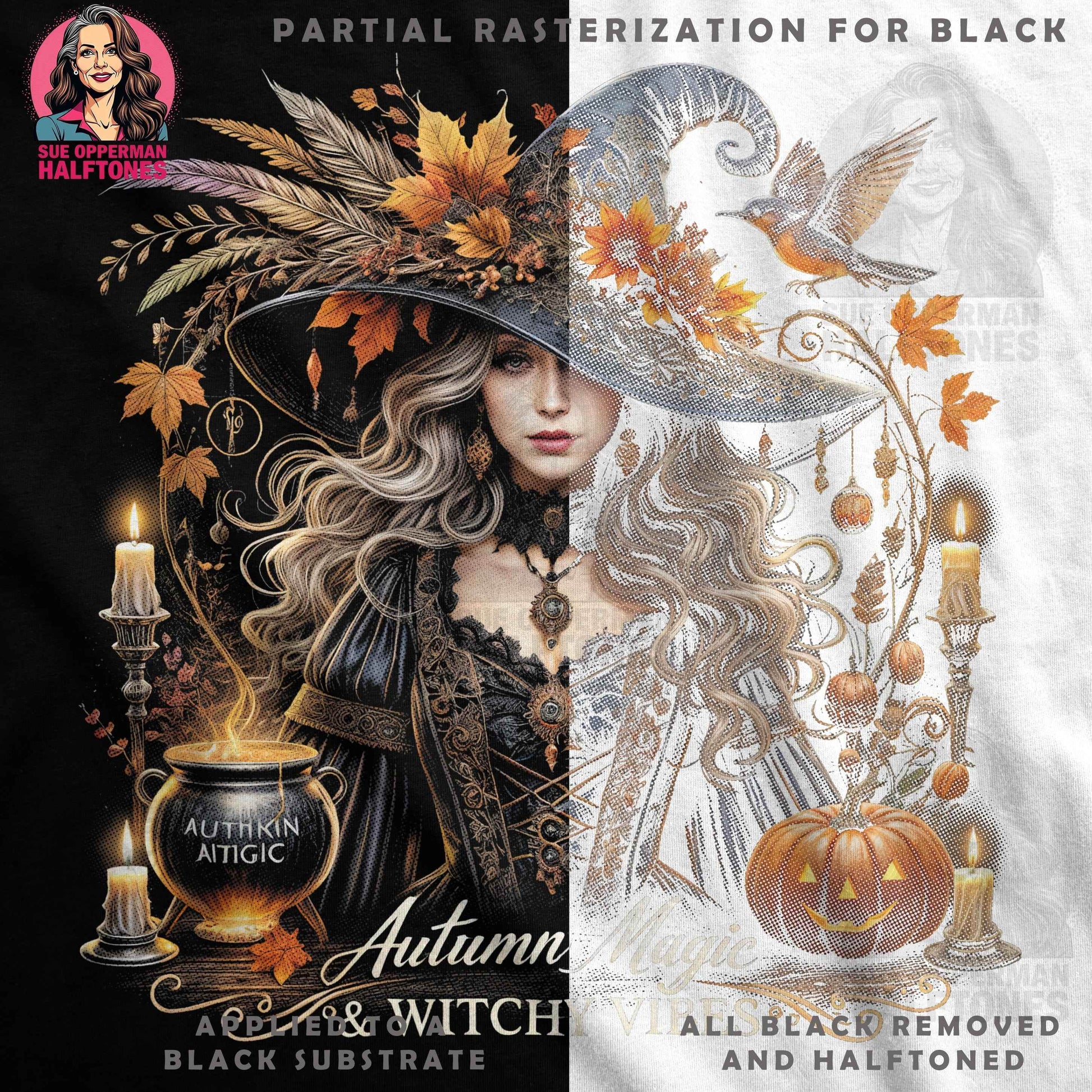 Halloween Autumn Witchcraft Halftone T-Shirt Design - halftone PNG for T-shirts – Sue Opperman Halftones