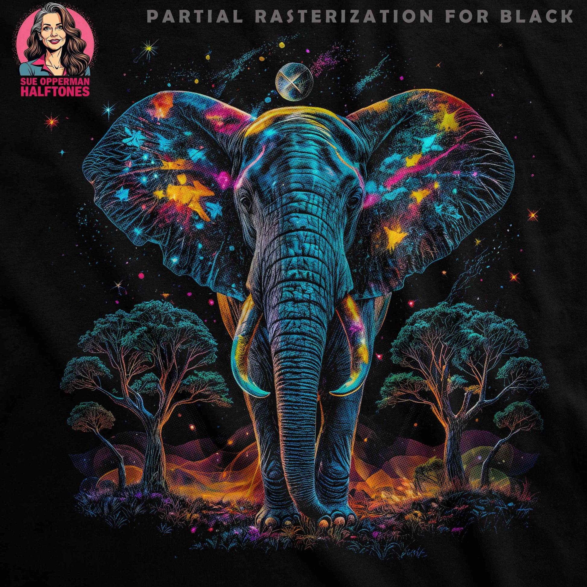 Artistic Elephant Colorful Halftone T-Shirt Design - halftone PNG for T-shirts – Sue Opperman Halftones